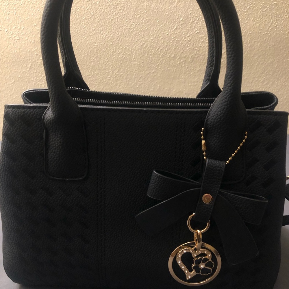 Black Womens Purse with Heart Medallion